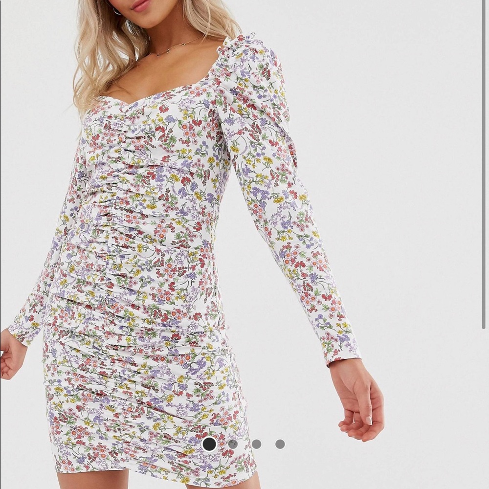 ruched floral asos dress milkmaid sweetheart top